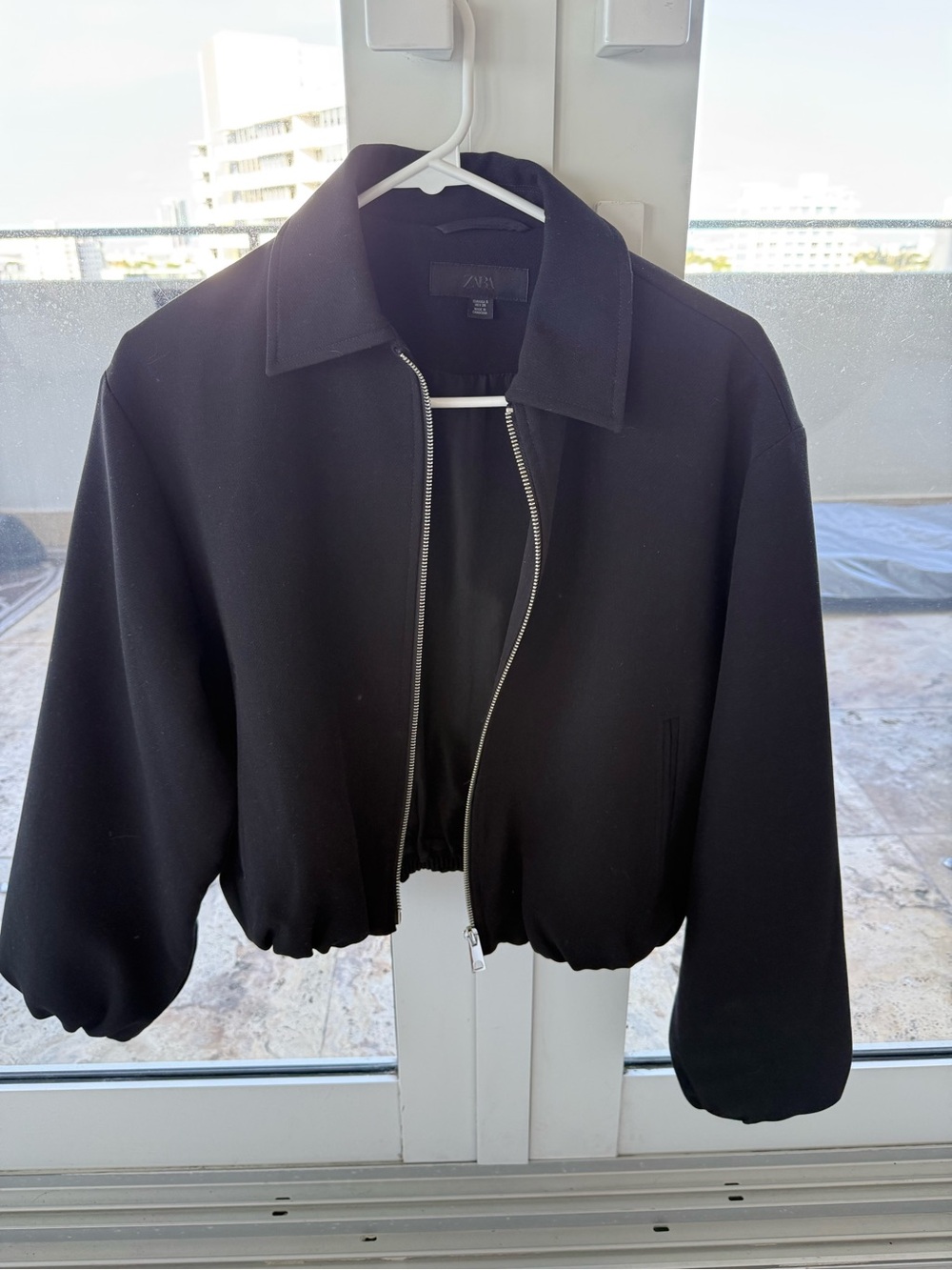 Black Cropped Bomber Jacket